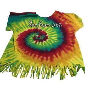 San‎ Francisco Tie Dye T Shirt Fringed Hem Boho Festival Top